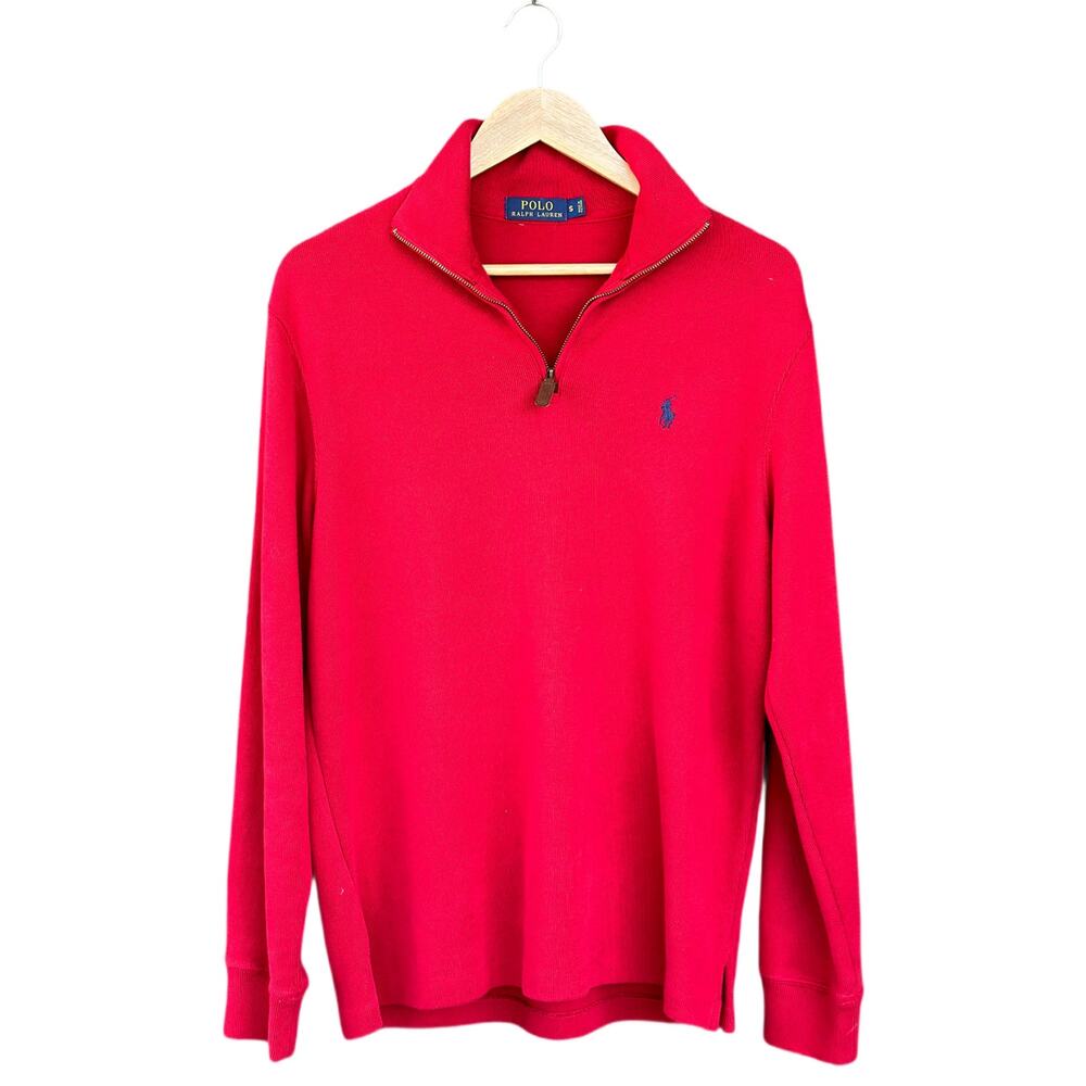 Polo Ralph Lauren Men's Small Classic Estate-Rib 1/4 Zip Red Pullover Sweater